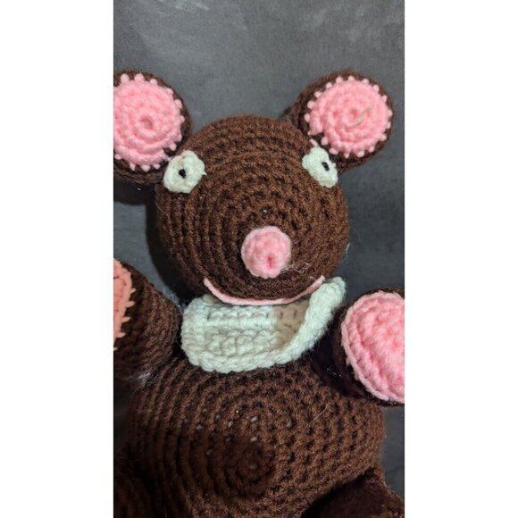 Handmade Crochet Teddy Bear Mouse Stuffed Toy With Pink Ears & Feet - Picture 2 of 7